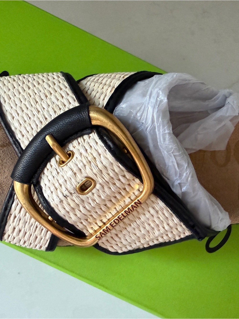 Sam Edelman Ivory Woven Slide Sandals with Gold Buckle - Picture 8 of 8